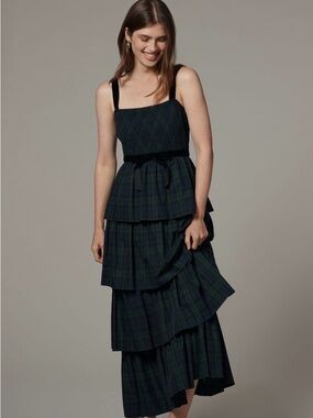 NWT Anthropologie Saylor Elegant Plaid Tiered Dress